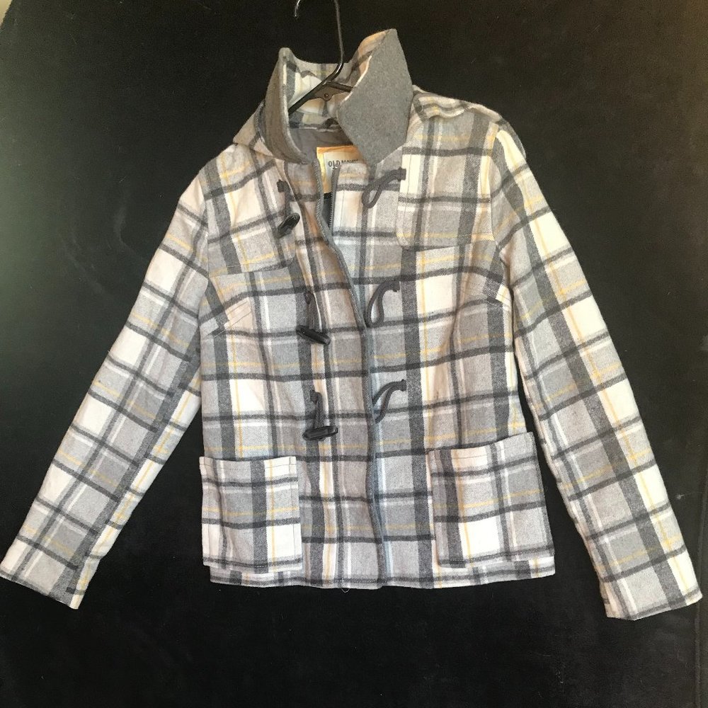 OLD NAVY SIZE X SMALL FLANNEL HOOD JACKET ZIP FRONT NW  PLAID